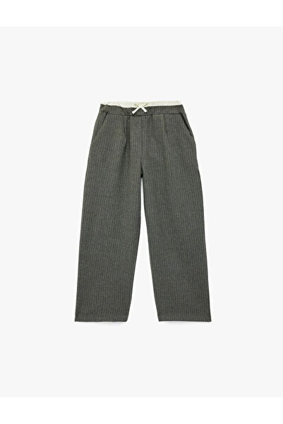 Koton Elastic Waist Wide Leg Striped Gray Girls' Trousers 6Skg40059Aw