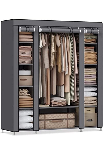 SONGMICS خزانة ملابس قماشية رمادية اللون LSF03G للمنزل، غرفة المعيشة، غرفة ال...