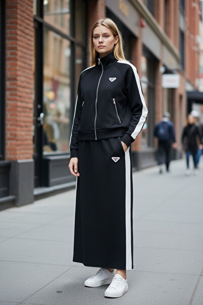 Mymood طقم تنورة بتفاصيل شريطية