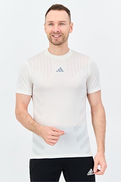 adidas تيشيرتات رياضية رجالية بأكمام قصيرة للتدريب، لون بيج فاتح