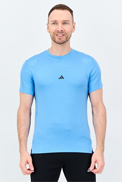 adidas Men Sportswear Fit Short Sleeve Yoga T-Shirt, Sky Blue