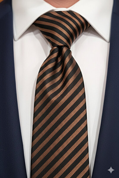 Gutiero Brown Patterned Classic Tie with Handkerchief