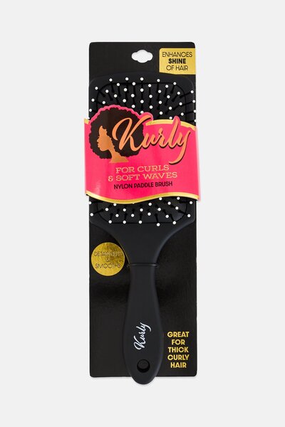 kurly Women Curls And Soft Waves Paddle Hair Brush, Black