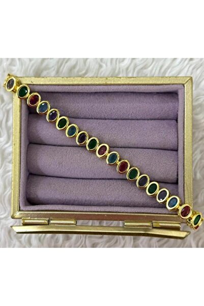 Store Silver Color Steel Tennis Bracelet with Colorful Oval Cut Crystal Stones