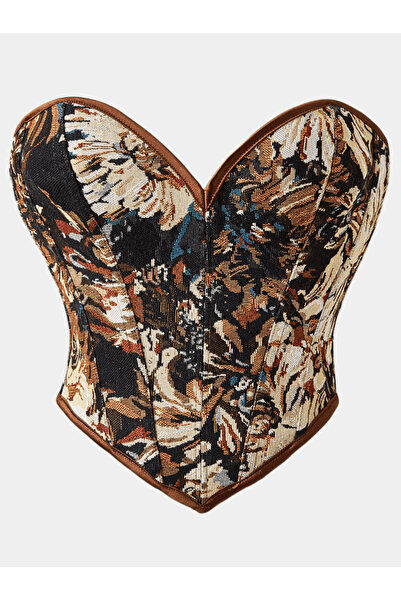 Wenyi Kadın Vintage Çiçekli Askısız Göğüs Üstü Korse Büstiyer