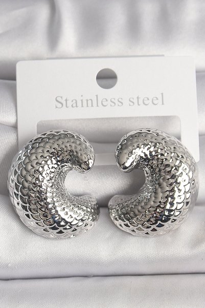 shopwave Brass Silver Rk Snake Back Embroidered Half Hoop Model Women's Earrings