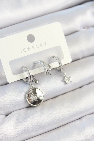 shopwave Brass Zircon Stone Hanging Star Model Silver Rk 3-Piece Double Women...