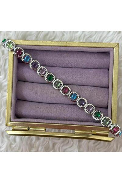 Store Colorful Oval Cut Crystal Stone Multi Color Exquisite Steel Tennis Brac...
