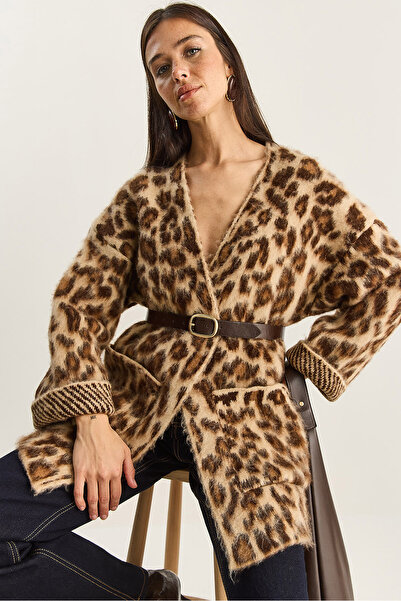 Bianco Lucci Women's Pocket Detailed Patterned Oversized Fleece-Lined Knitwea...