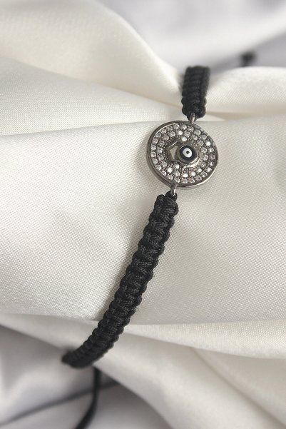 shopwave Brass Smoked Rk Zircon Stone Evil Eye Bead Embellished Macrame Eleva...