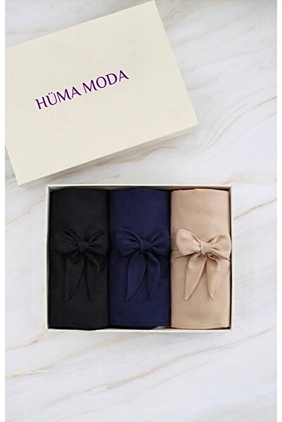 HÜMA MODA 3’lü Tesettür Bone Seti Siyah Lacivert Bej Rengi Düz Renk Günlük Şı...