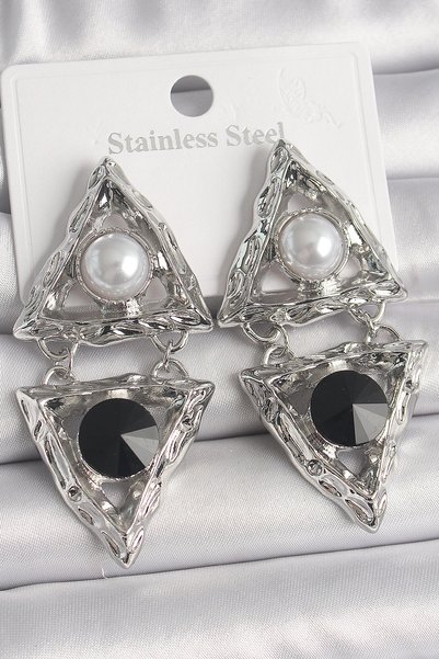 shopwave Brass Silver Rk Sallantı Üçg Model Pearl Detail Women's Earrings