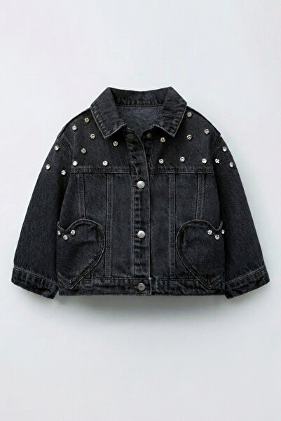 Dmb Girl's Heart Pocket Beyoğlu Stone Detailed Denim Jacket