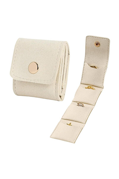 Choice حقيبة تنظيم مجوهرات قابلة للطي بلون بيج، متعددة الجيوب، مناسبة للخواتم...