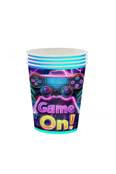 Choice ٢٠ كوب ورقي، ٢٠ طبق طعام للاستخدام مرة واحدة بتصميم لعبة نيون، مفرش طا...