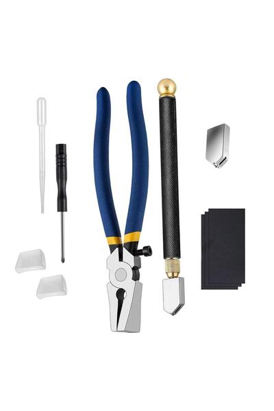 Choice مجموعة أدوات قطع الزجاج (10 قطع) وقطارة زيت للزجاج الملون