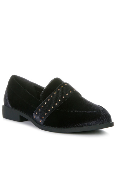 london Rag Women Stud Detail Velvet Loafers in Black