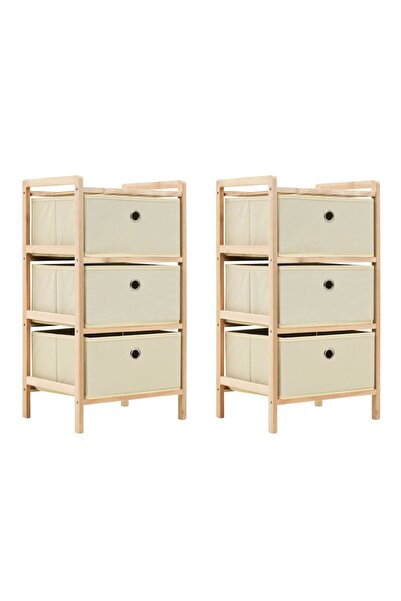 vidaxl Storage Racks with 3 Fabric Baskets 2 pcs Beige Cedar Wood