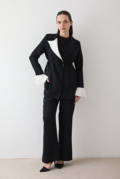 Melike Tatar Cuffed Pleated Crepe Jacket Suit 32-2641