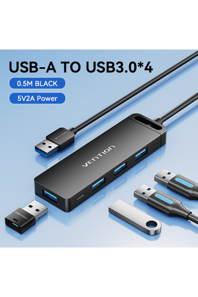 Choice موزع USB 3.0 من Vention بطول 1 متر، بأربعة منافذ، رفيع، مناسب للماوس و...