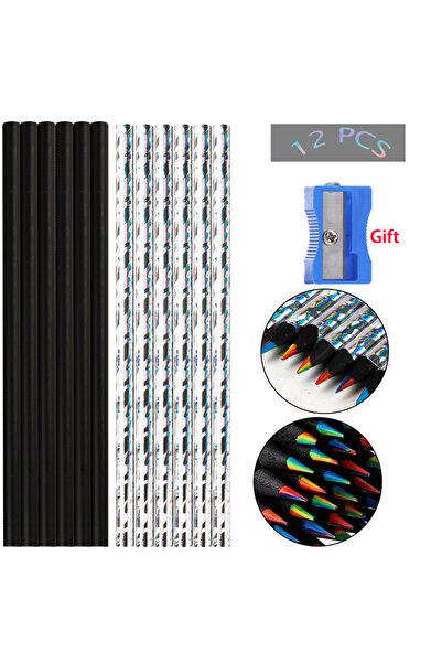 Choice 6black 6laser silver 12pcs/Set Kawaii Rainbow Color Pencils for Kids, ...