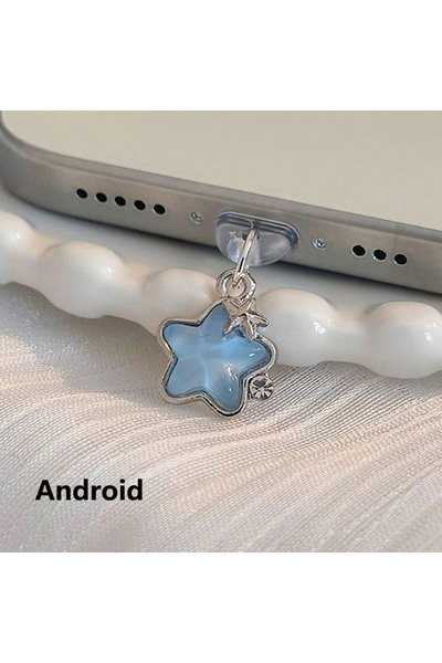 Choice أزرق، مناسب لأجهزة أندرويد، بتصميم ماسي لطيف على شكل نجمة، مزود بسدادة...