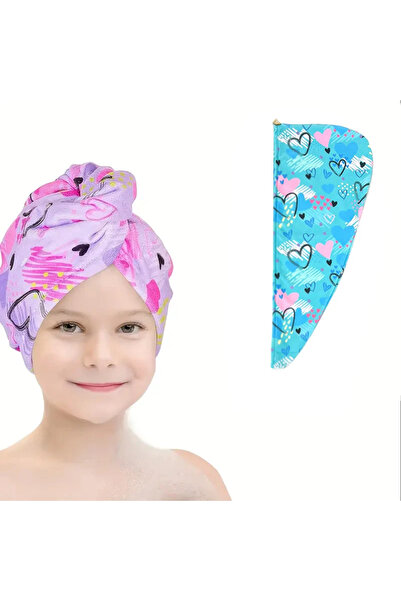 Choice Blue Love microfiber hair towel dry hair cap, Cartoon print absorbent ...
