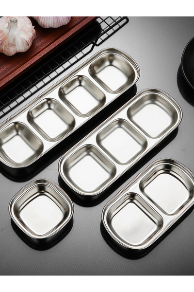 Choice 4Pcs-Silver 1/4 Pcs Stainless Steel Divided Seasoning Sauce Dip Bowl, ...