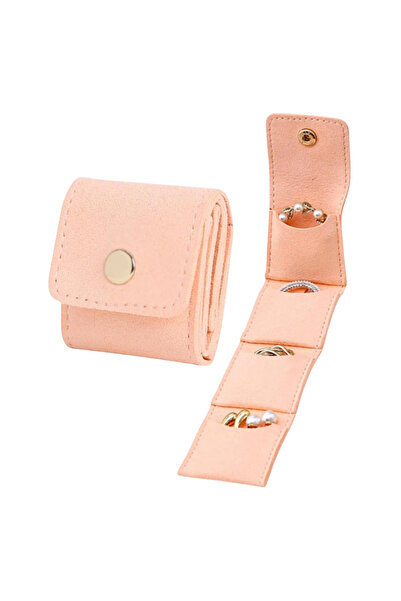 Choice حقيبة تنظيم مجوهرات وردية قابلة للطي، متعددة الجيوب، للخواتم والقلائد ...