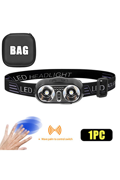 Heinast 1pc-Bag Strong Light Headlamp Portable LED Sensor Headlamp USB Rechar...