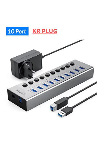 choice2 موزع USB 3.0 من أوريكو ذو 10 منافذ، مصنوع من الألومنيوم، مزود بمفتاح ...