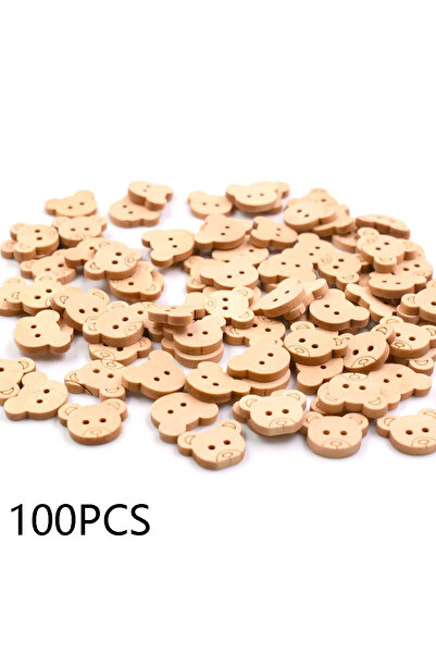 Choice 100PCS 50/100/200Pcs 2 Holes Bear Wooden Buttons Natural Teddy Bear Ch...