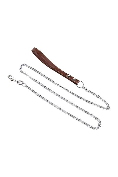 Choice سلسلة معدنية بنية اللون شديدة التحمل لسلسلة الكلاب مع مقبض جلدي، حبل ت...