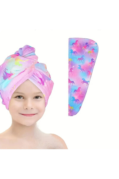 Choice Blue Unicorn microfiber hair towel dry hair cap, Cartoon print absorbe...