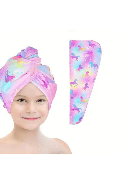 Choice Pink Unicorn microfiber hair towel dry hair cap, Cartoon print absorbe...