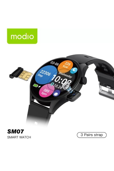 Modio SM07 Sim Support Smart Watch With Camera And 3 Pair Strap, Stylish Unis...