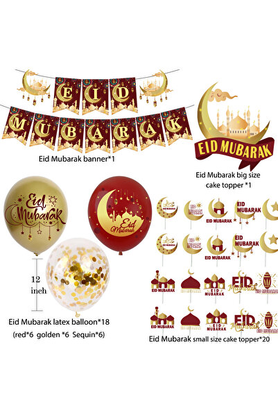Choice 40pcs 40pcs Eid Mubarak Ramadan Kareem Red and Gold Theme Party Decora...