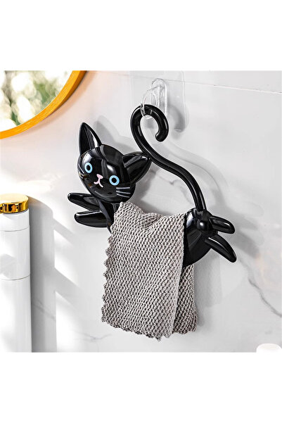 Choice حامل مناشف أسود لطيف بتصميم كرتوني للحمام، عمود مناشف على شكل قطة لحام...