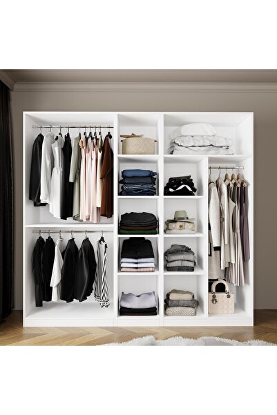 Bimossa KD7040 GOSS 225 cm Açık Gardırop, 3 Askılı,Dar Raflı,1 Büyük Raflı Ka...
