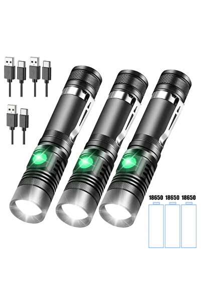 Choice 3PC with Battery 1000LM Zoomable LED Flashlight USB Rechargeable Water...