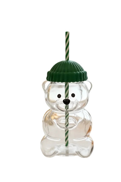 Choice كوب دب زجاجي جديد رائع سعة 500 مل - كوب دب لطيف مع ماصة، غطاء مانع للت...