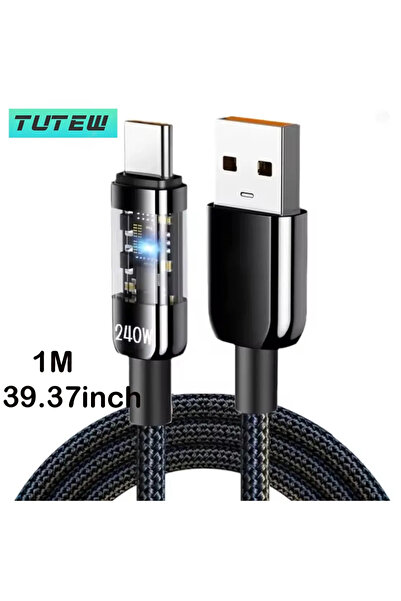 Choice كابل USB مزدوج من النوع C من النايلون، مزود بإضاءة LED، للشحن فائق الس...