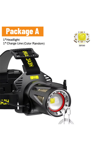 Choice1 مصباح أمامي قوي XHP360 بدون بطارية H6-P360-A، قابل للتكبير، مزود بمست...
