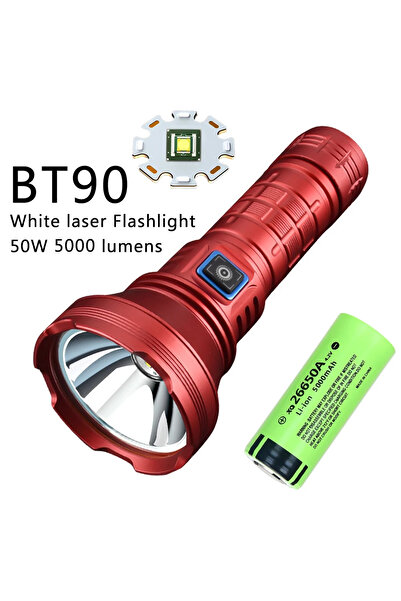 Heinast مصباح يدوي LED عالي الطاقة BT90 بقوة 5000 لومن وبطارية 26650 حمراء، ب...