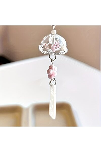 Choice تعليقة هاتف على شكل جرس رياح وردي اللون، مصنوعة يدويًا من الخرز، مع قل...