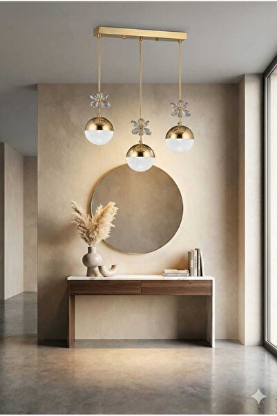Bohem Aydınlatma Gold Modern Masa Üstü 3 Top Sarkıt 3 Renk LED Modern Avize