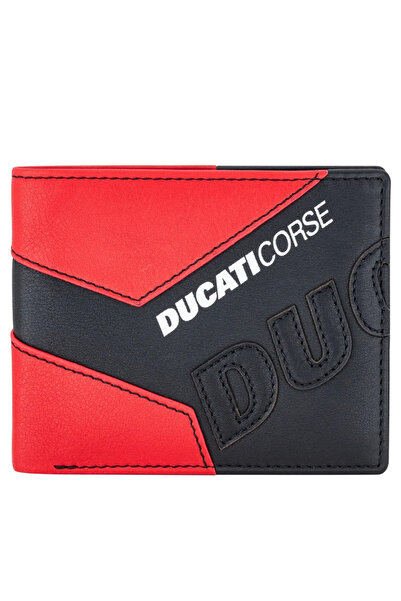 Ducati محفظة كورس مودينا الرجالية من الجلد الطبيعي باللونين الأسود والأحمر
