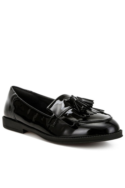 london Rag Womnen Tassel Faux Leather Loafers in Black