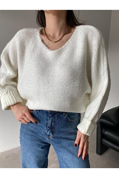 Bade Butik Ecru Sleeve Folded Knitwear Sweater