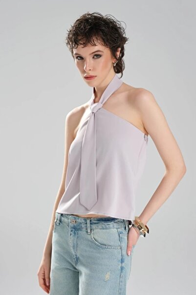 tw3 Kadın Kravat Detaylı Sırtı Açık Tasarım Bluz